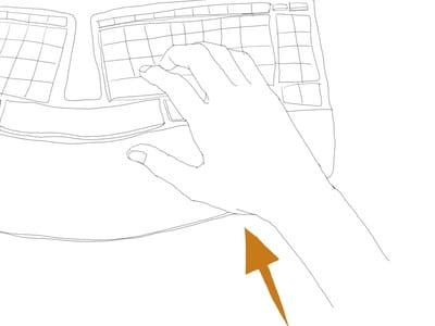 人間工学キーボードの手の位置(上から)